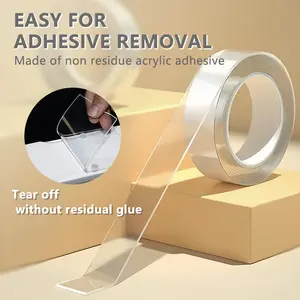 Heavy-Duty Double-Sided Tape (9.85 Ft) Nano Adhesive, Clear Mounting Tape, Thick & Residue-Free, Waterproof for Plastic, Wood, Glass, Stone