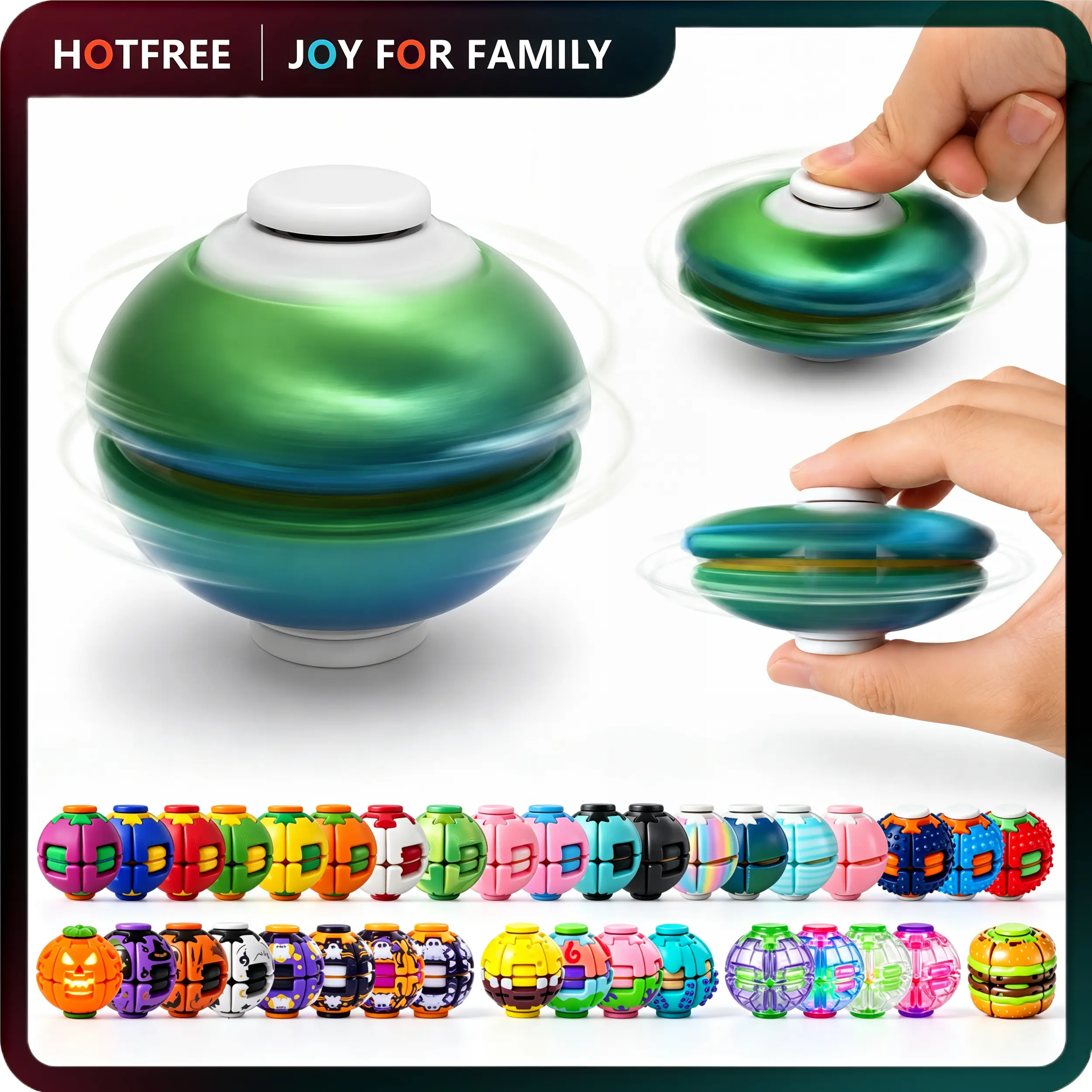 Hotfree Press-to-Spin Transforming Fidget Ball, 3D Printed Fidget Ball Toy, Smooth Spinning Sensory Gyro Toy, Stress Relief Desk Gadget, Anxiety Relief Fidget Spinner, ADHD Focus Aid, Portable Handheld Fidget Gyro Toy for Kids, Teens and Adults