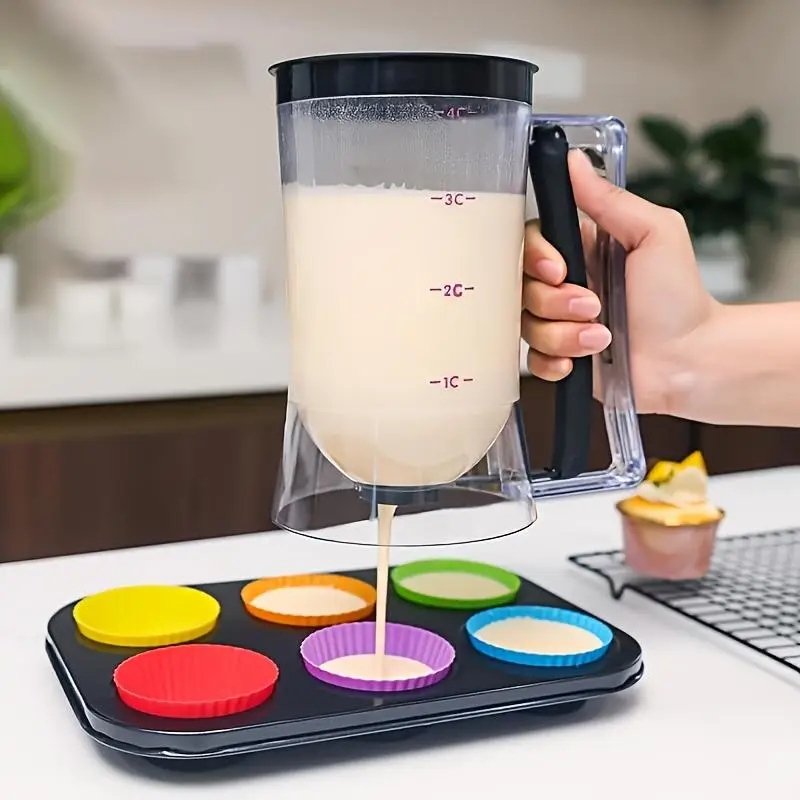 Pancake Batter Dispenser, Batter Measuring Dispenser with Squeeze Handle, Multifunctional Baking Tool for Cupcake, Waffle, Cookie