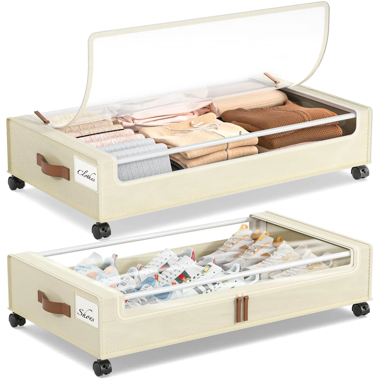 Yecaye Under Bed Storage with Wheels 2Pack, 70L Larger Capacity Under Bed Storage Containers, Underbed Shoe Storage Organizer, Rolling Under Bed Metal Drawers for Clothes Boxes 1 Pack-B jewelry organizer makeup organizer