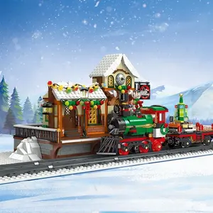 Train Platform Building Blocks, 1362pcs/set Street View Building Blocks Toys, Winter Railway Station Model Assembly Toy, Birthday Gift for Boys & Girls
