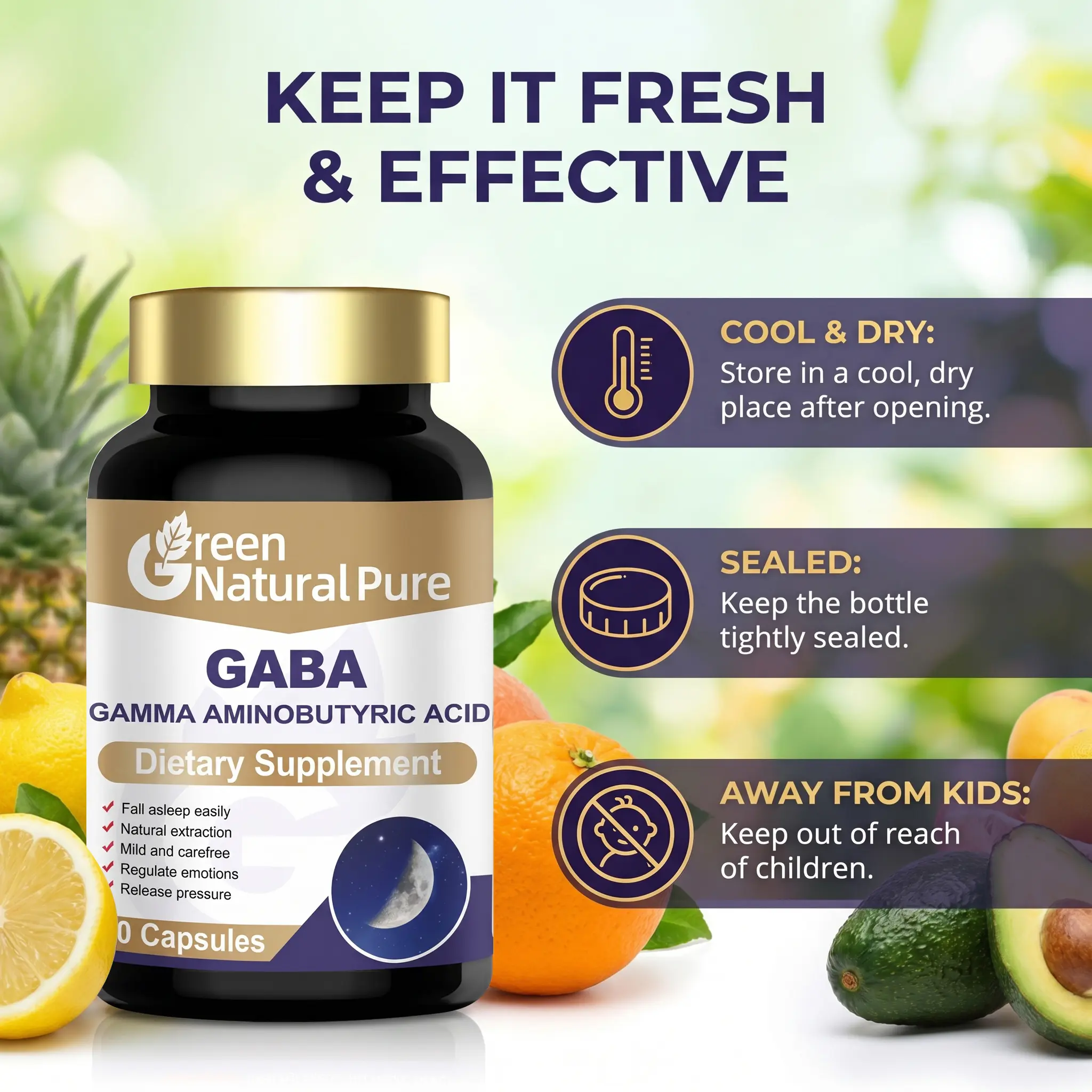Green Natural Pure – Gamma-Aminobutyric Acid 100mg, Valerian & Passionflower – natural sleep aid for adults who want to improve both sleep quantity and quality – 60 capsules