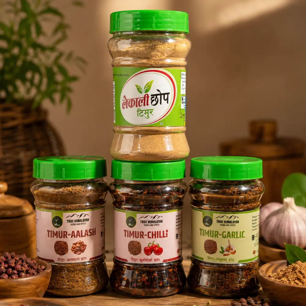Spicy Nepali Pantry Food 4-Pack Chop Combo - Chilli, Aalash, Garlic, Lekhali Chop