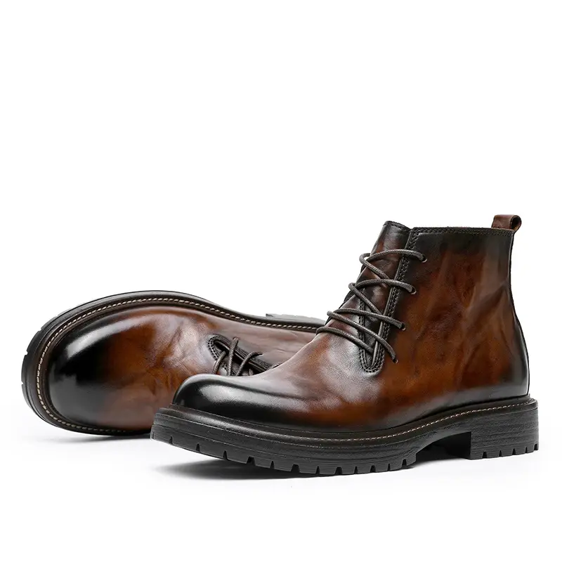 DESAI Leather Ankle Boots Calfskin Men's Classic Soft Handmade lace-up Dress Boot for Motorbike Hiking Walking Footwear Closed Round Toe  Fur Shoe Botas Para Hombres DS6319H