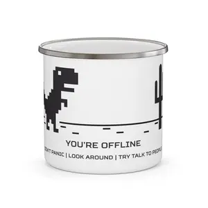 Offline Dinosaur Pixel Art Enamel Mug | You're Offline Camping Cup
