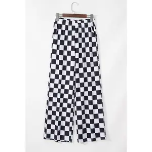Checker High Waist Wide Leg Pants