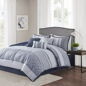 Madison Park MP10-7394 104 x 92 x 1.5 in. Bennett Jacquard Comforter Set, Navy - California King Size - 7 Piece