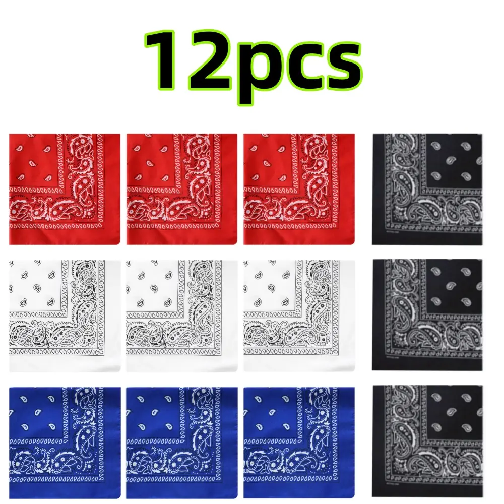 Women's 12-Piece Breathable Cotton Square Bandanas - Practical, Versatile Daily Head Wraps, Bandana-Style Hair Accessories, Double-Sided Print Cloth for Outfit Styling, Face Coverings (Includes Wearing Tips)