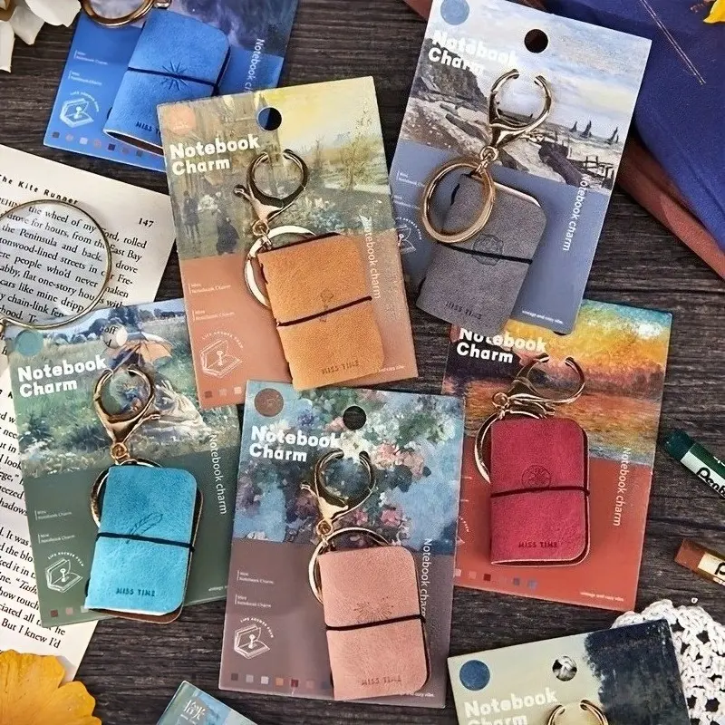 1 pcs Stylish Mini Journal Notebook Keychain, Portable Multi-Color Paper Planner for Various Scenarios, Portable Journal