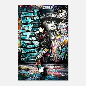 [ MICHAEL JACKSON WALL ART - UNFRAMED POSTER ] Signed Michael Jackson Graffiti Art Print, King of Pop Street Art Wall Decor