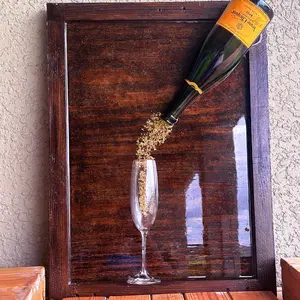 Resin Broken Bottle Art - Unique and Glossy Glass-like Piece with Handmade Frame