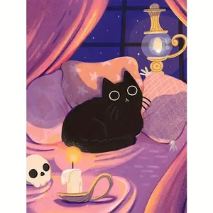1-piece New 5D DIY Diamond Painting Set - "Mysterious Black Cat", featuring full-round acrylic diamonds, mosaic art crafts, frameless wall decoration, suitable for living room, bedroom, and office - the ideal gift for the holidays - Diamond Painting Kits