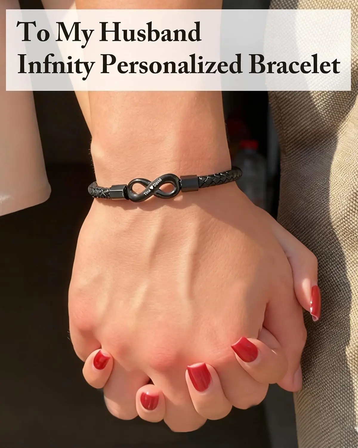 ziella To My Husband Bracelet,Dual Name Infinity Leather Bracelet,Personalized Custom Name Stainless Steel Bracelet Holiday Birthday for Him
