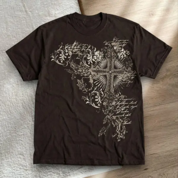 Ornate Cross Graphic Tee Dark Chocolate Unisex Gildan, Vintage Graphic Tee, 2000s Shirt, Y2k Tee, Gifts Shirt, Unisex Shirt Top Menswear Womenswear