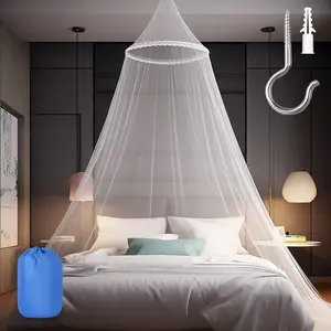 Mosquito Net for Bed, Large White Bed Canopy for Girls, Hanging Bed Net Easy Installation Ideal for Bedroom Decoration, Travel with Storage Bag (Lace Flower)