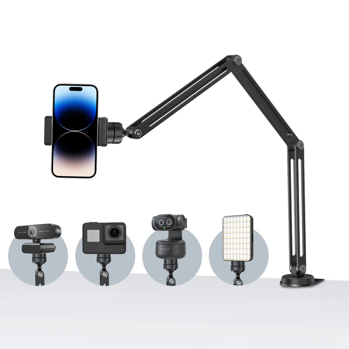 EMEET Metal Adjustable Clamp Mount Articulating Arm - Flexible Overhead Desk Stand with Thread Adapter, Friction Boom for Smartphones, Webcams, Cameras | Mobile Phone Accessories for Content Creators (Standard Design) tiktokshopbacktoschool