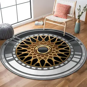 Round Wheel Design Carpet, 1 Count Creative Non-slip Soft Floor Mat, Decorative Carpet for Home Living Room Bedroom Hotel Dormitory