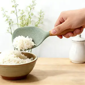 Silicone Spoon with Wooden Handle, 1 Count Heat-Insulation & Heat-Resistant Spoon for Rice Cooker, Practical Kitchen Tool for Home & Restaurant, Kitchen Cooking Accessories