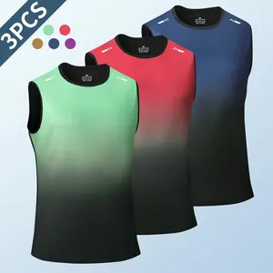 Men's 3-Piece Summer Quick-Dry Sleeveless Vests - Gradient Round Neck, Casual Tank Top Design, Gymwear, Gymclothing, Fitness Workout Vest, Gym Exercise Activewear, Lightweight Activewear for Leisure, Sports,summervibes