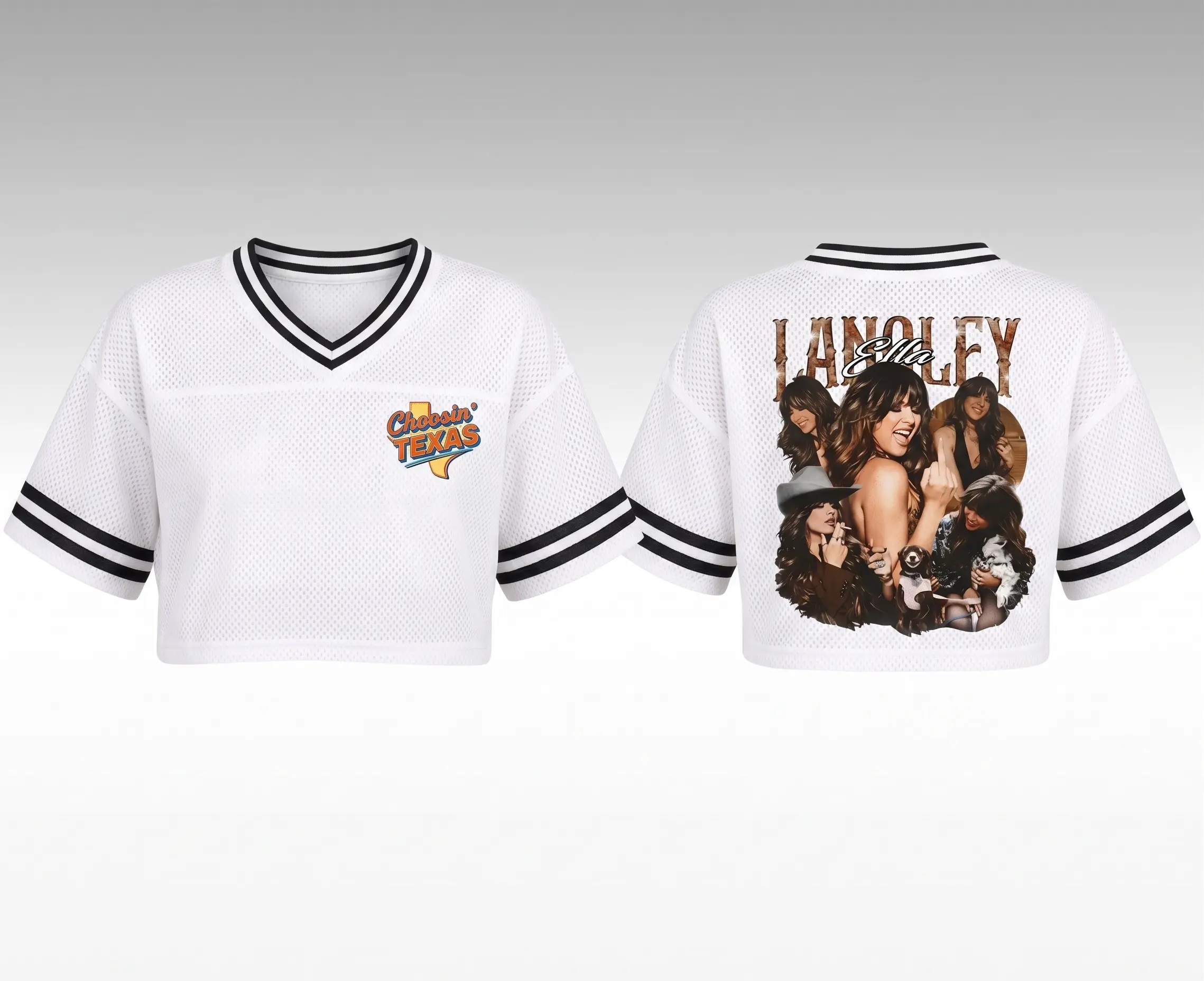 Ella Langley Choosin' Texas Mesh Crop Top Jersey - Retro Western Country Concert Outfit