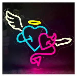 Sign Illuminated Angel Devil Neon Sign Heart Light Dimmable USB For Bedroom Bar Party Living Room Wedding Valentine's Day Wall Decor