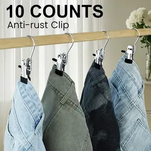 10 Counts Hangers Clips Anti-Rust Metal Hanging Hook Clips for Indoor/Outdoor Drying Durable Lightweight Organiser 360° Rotate Design Space Saving