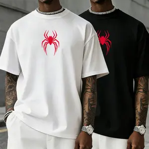 Men’s minimalist 100% cotton T-shirt featuring a red spider graphic; dark street style, grunge aesthetic, urban edge vibe. A must-buy under $10; Ghostcore × Superhero fusion. High-score men’s casual streetwear on TikTok.