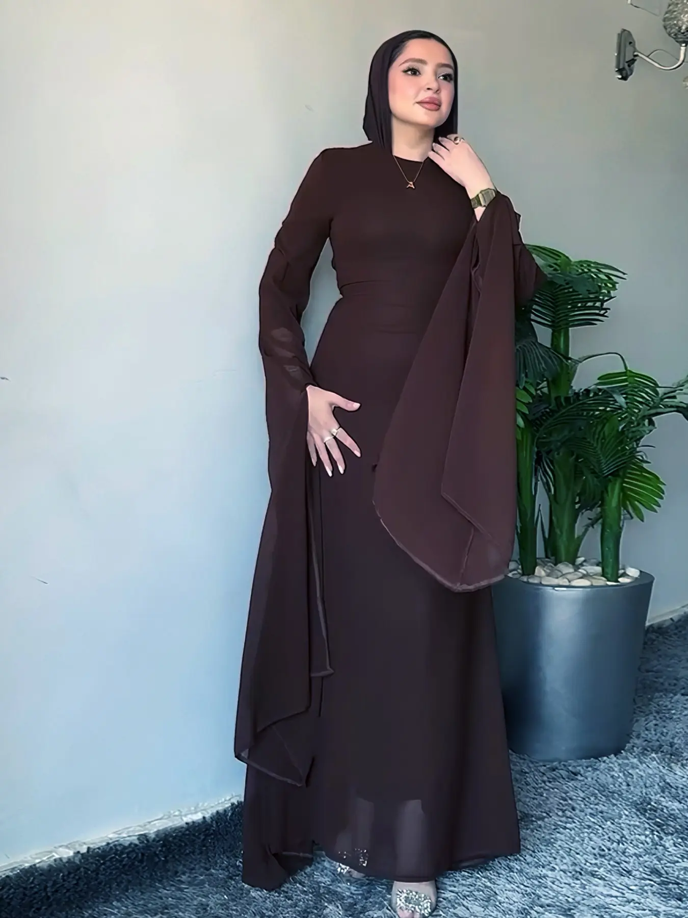 Muslim Ramadan Solid Chiffon Tight Long Dress, Elegant Cross-Bound Abaya, Loose-Fitting Ethnic Pattern, Women's Ball Gown Clothing, Modest Islamic Clothing, Classy Modest Dresses, Modest Style Dress, Modesty Muslim Clothing