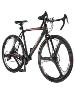 Road Bike Racing Bicycle 700C Shimano 21 Speeds Disc Brakes With Carbon Steel Frame For Road And City Riding, Training And Fitness, Comfortable Geometry, Adjustable Seat Post And Handlebars, Durable All Weather Performance