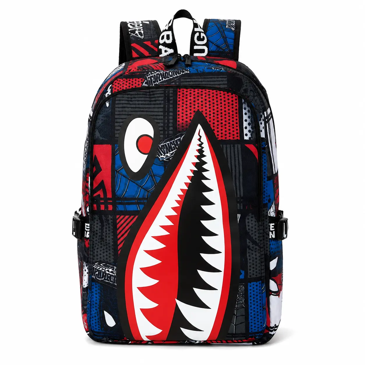 Sprayground Spider-Man Backpack - Red, Blue, and Black Design with "Sprayground" and "Spider-Man" Text