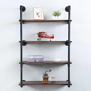 Industrial Pipe Shelving Wall Mounted,30in Rustic Metal Floating Shelves,Steampunk Real  Book Shelves,Wall Shelf Unit Bookshelf Hanging Wall Shelves,Farmhouse Kitchen Bar Shelving(4 Tier)