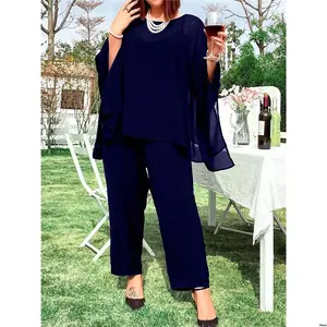 Summer Set Piece Two Pants And Size Plus Clasi tiktok Elegant Solid Color Batwing Sleeve Top For Spring