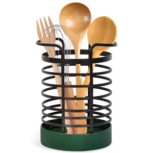 Utensil Holder for Kitchen Counter,Metal Utensil Holder with Green Stable Base,Cooking Utensils Holder Countertop Utensil Caddy Utensils Organizer for Spatula & Spoon,Farmhouse Kitchen Decor