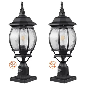 summervibes 2-Pack Dusk to Dawn Waterproof Outdoor Post Light, 20.87 in Exterior Pole Column Light with 5.5 in Pier Mount Base & Glass Shade, Lightning-Proof Fixture for Patio, Garden, Two Pack