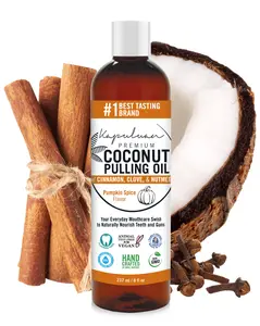 Kapuluan Coconut Pulling Oil Pumpkin Spice Flavor 8oz - Natural Oral Cleansing Antibacterial Mouthwash Daily Cleanser for Oral Health