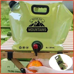 Super thick and foldable 2.1 gallon (8 liter) water bag with faucet, strong sealing, leak proof, reusable large capacity water storage container - BPA free, suitable for beverage storage - portable barbecue, camping, travel, outdoor cooking