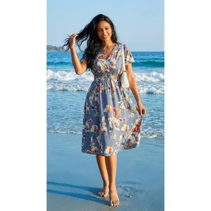 The Coralia Dress |       Midnight Mushroom Medley Summer Floral Print Short Sleeve Dress