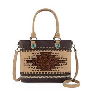 Montana West Western Tooled Whipstitch Aztec Concealed Carry Tote/Crossbody Bag