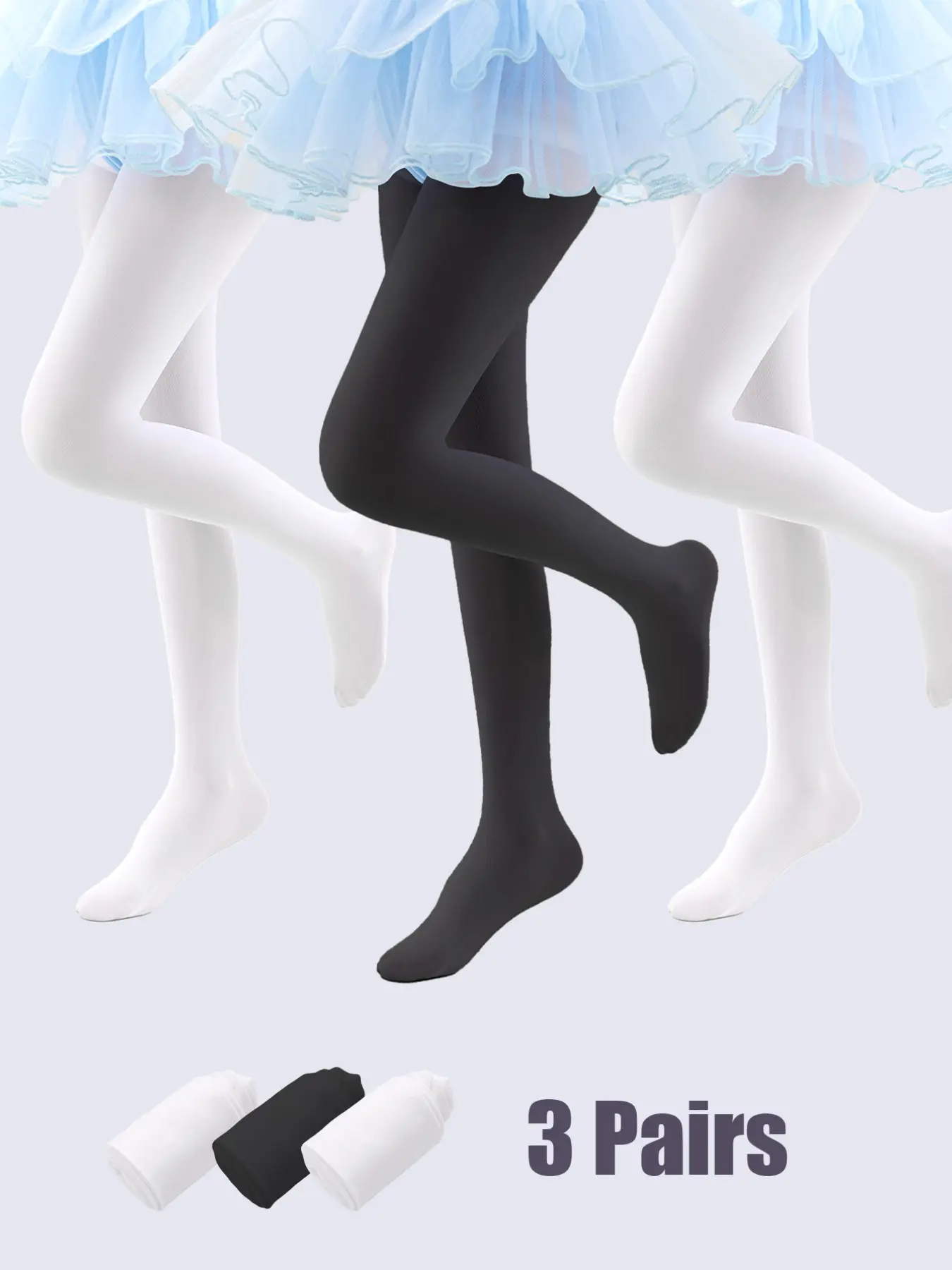 3 Pieces Performance-Ready Athletic Children's No-Heel Tights - Perfect for Dance & Gymnastics Kid Tights Stretchy Tights Stretch Set Variety