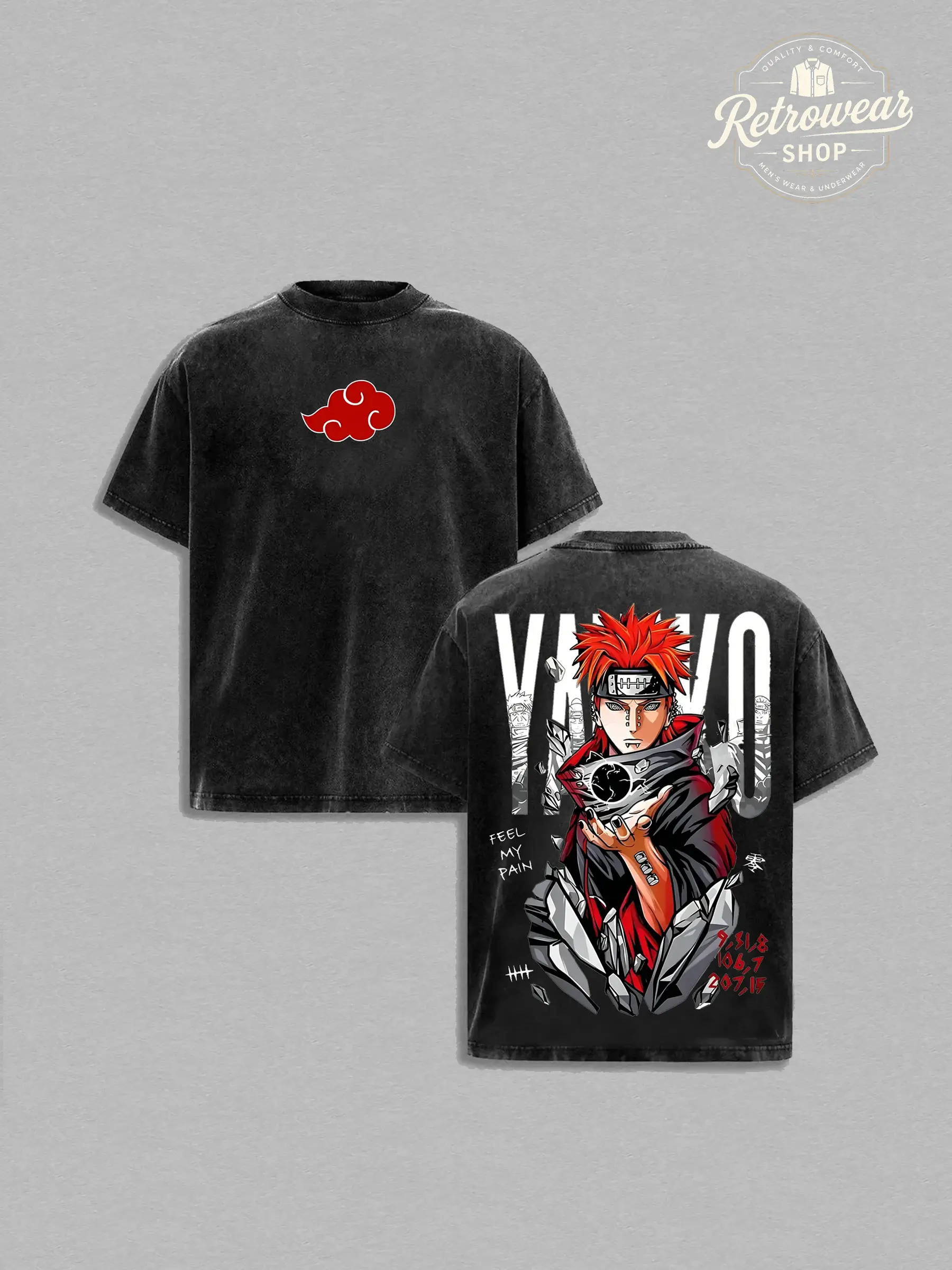 Pain Akatsuki Naruto Shippuden Vintage Washed T-Shirt _ Yahiko Pain Anime Graphic Tee _ Oversized Streetwear Shirt