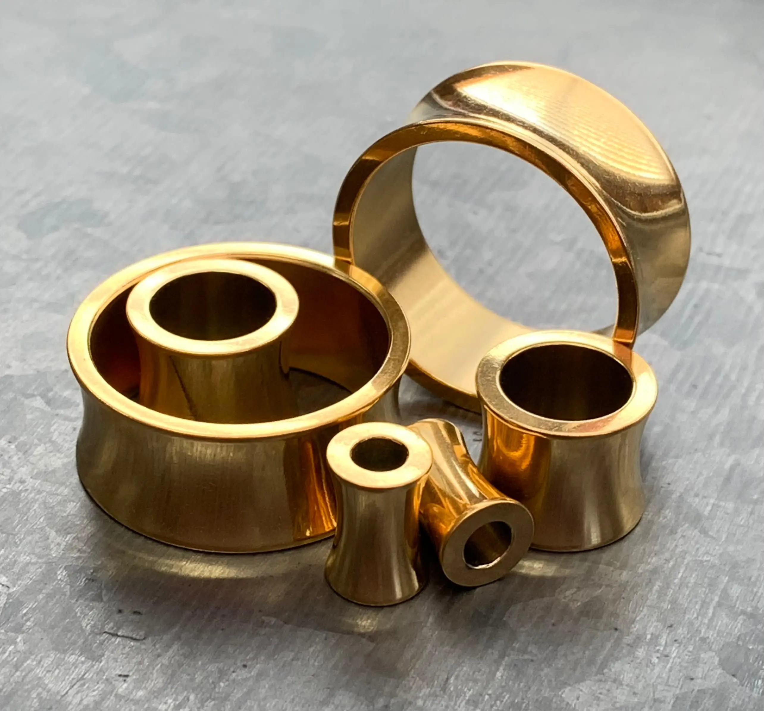 PAIR of Stunning Gold Saddle Double Flare Tunnels/Plugs - Gauges 2g (6mm) thru 1" (25mm)