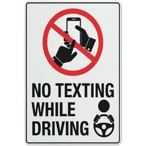 No Texting While Driving Sign Sign, 8 X 12 Grade Reflective Sheeting Rust Free Aluminum, Weather Resistant, Waterproof, Easy To Mount