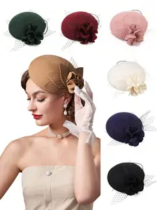 1pcs Wool Blend Beret Fitted Design Vintage Fashion Hat Fascinator Hats for Women Tea Party Hats Fascinators Kentucky Derby Hat Wedding Cocktail Flower Hats Premium Headwear Wool Blend Material Beret Type