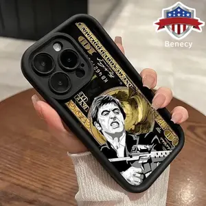 Money Scar Face Painted Pattern Phone Case for iPhone 17 16 15 14 Pro Max 13 12 11 Air XR XS Plus Shockproof Non Slip Military-Grade Protection Silicone Cover
