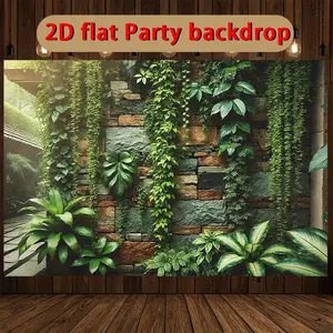 1pc 2D Flat Party Banner - Lush Green Vines & Natural Stone Wall Backdrop, 90.5x70.8 Inch Durable Polyester Decor for Weddings, Birthdays, Indoor/Outdoor Events, All-Season Room & Entryway De