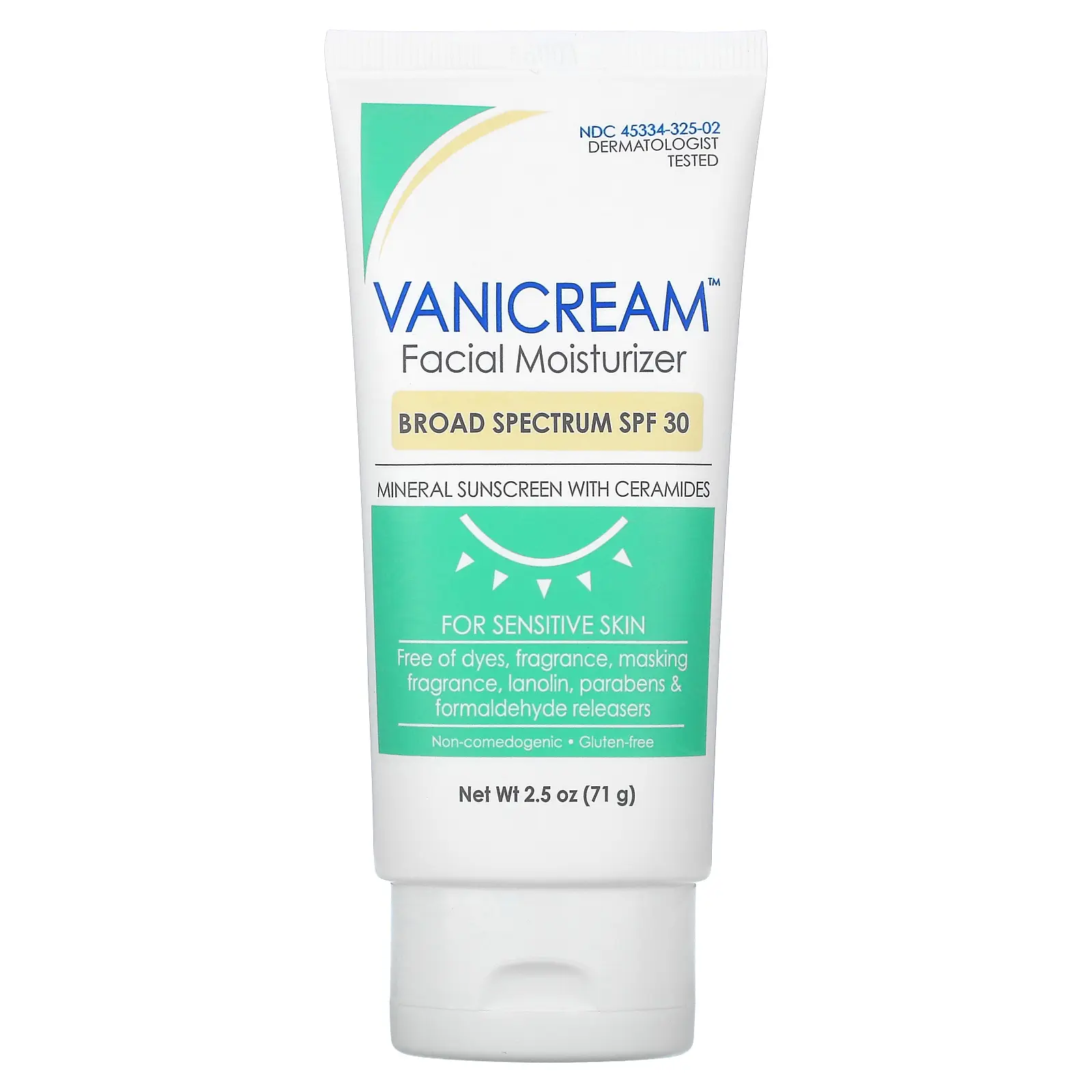Vanicream Facial  Moisturizer, Mineral Sunscreen with Ceramides, For Sensitive Skin,  SPF 30, 2.5 oz (71 g) | HSA/FSA Eligible