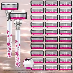 Men & Women Stainless Steel Manual Shaver Razors Set, 30 Blades + 2 Handles or 12 Blades + Handle, Smooth Pain-Free Shaving Tool