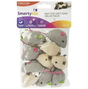 SmartyKat Skitter Critters Value Pack Catnip Cat Toys - Gray/Cream Set of 10, Assorted Shapes for Playtime Fun