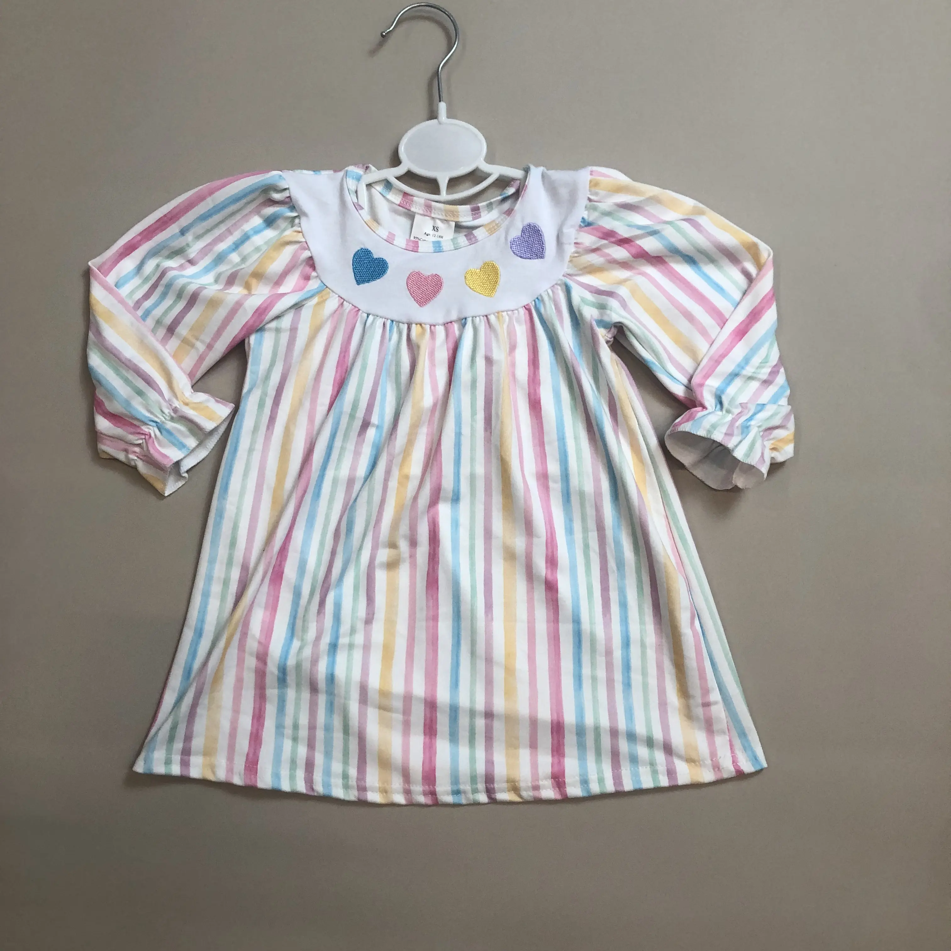 Girl Valentines Day Dress Colorful Stripe Heart Winter Dresses  GLD1335