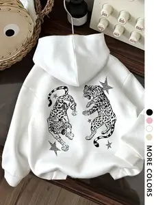 Women's Tiger Print Fitted Hoodie, Fashion Casual Hooded Sweatshirt for Daily Holiday Outdoor Wear, Women Clothing for Fall & Winter